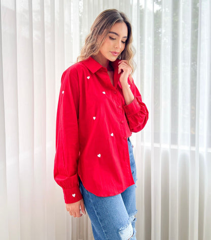 Blusa Juana corazones rojo