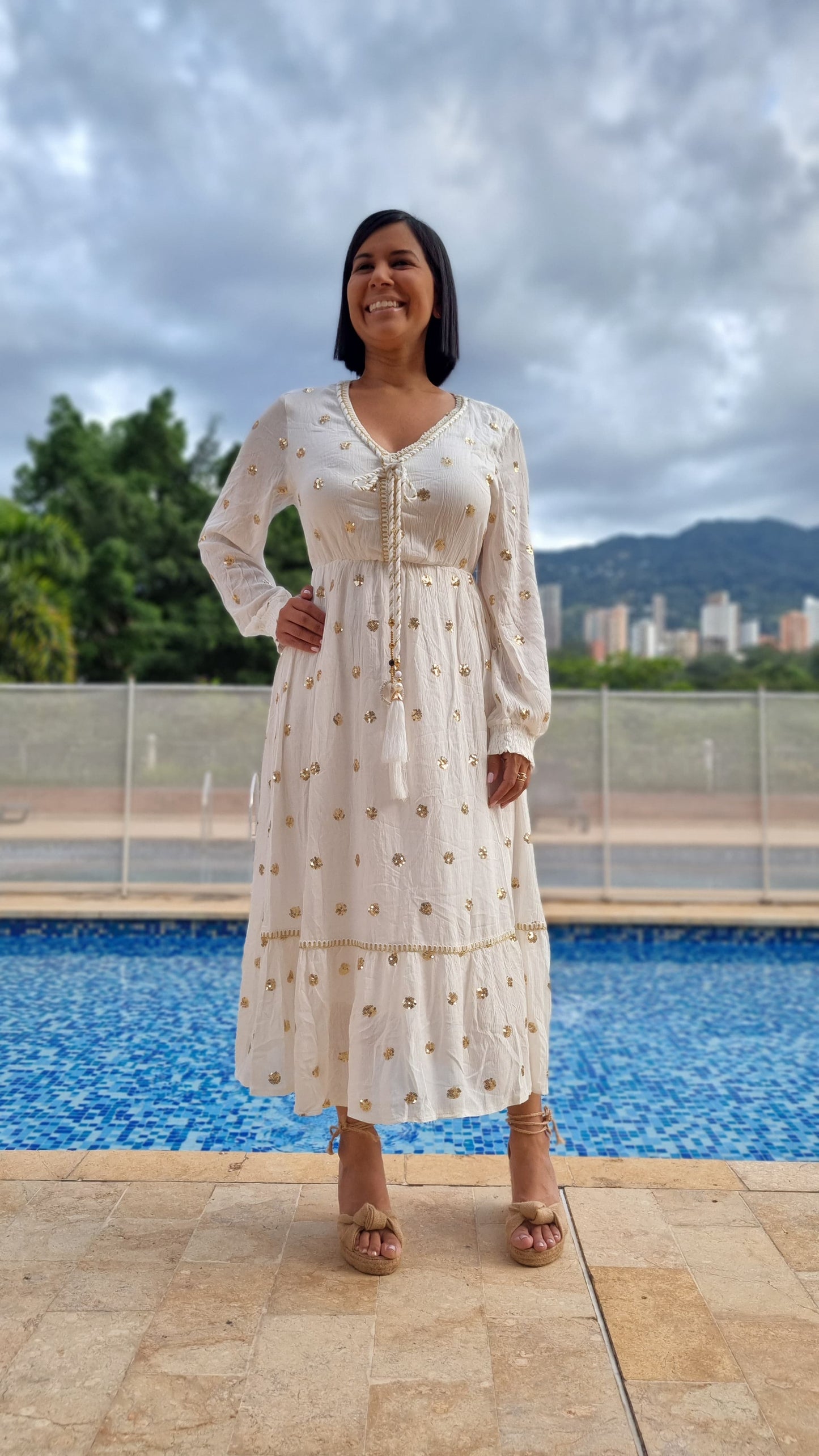 Vestido Crepe dorado